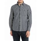 Replay camicia overhemd dark blue/cream white