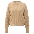 YAYA Geribde trui met ronde hals light camel