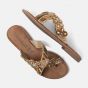 Lazamani Ladies Beads Flower  Slipper Creme