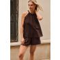 YAYA Haltertop met gevlochten halsl aubergine purp