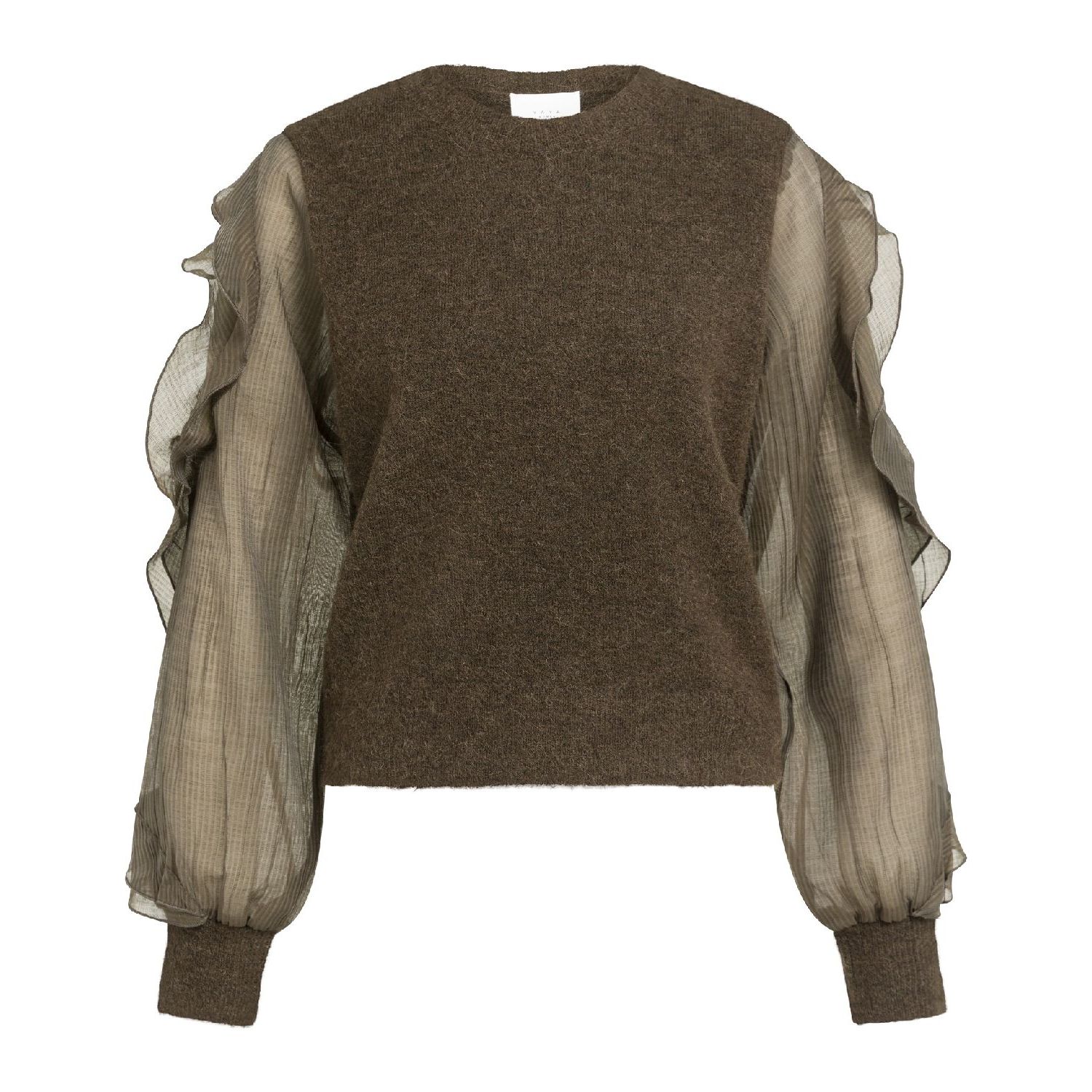 YAYA Trui met ruchesmouwen slate black brown