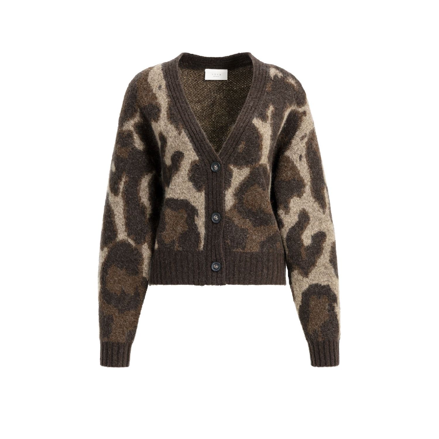 YAYA Gebreide vest met cocoa brown dessin