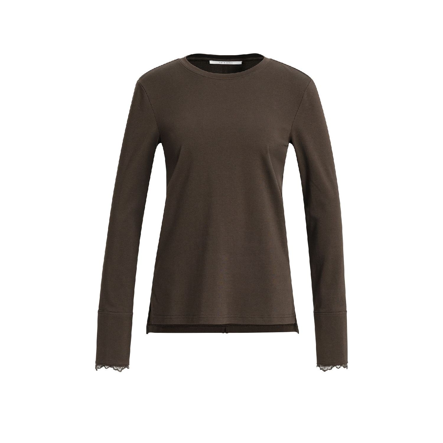 YAYA Top met lange mouwen en kanten cocoa brown