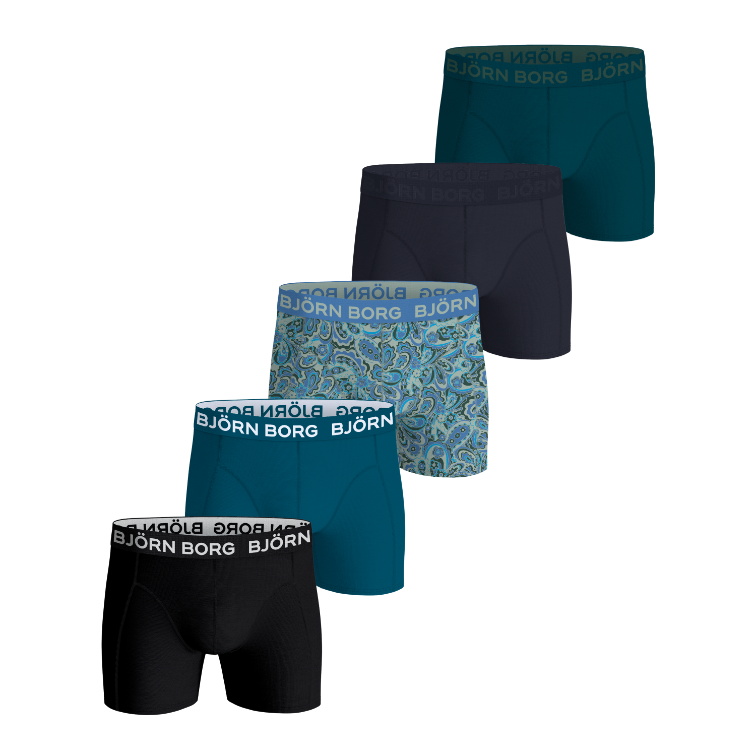 Bjorn borg cotton boxer 5p zw/pet/print/bl/pet