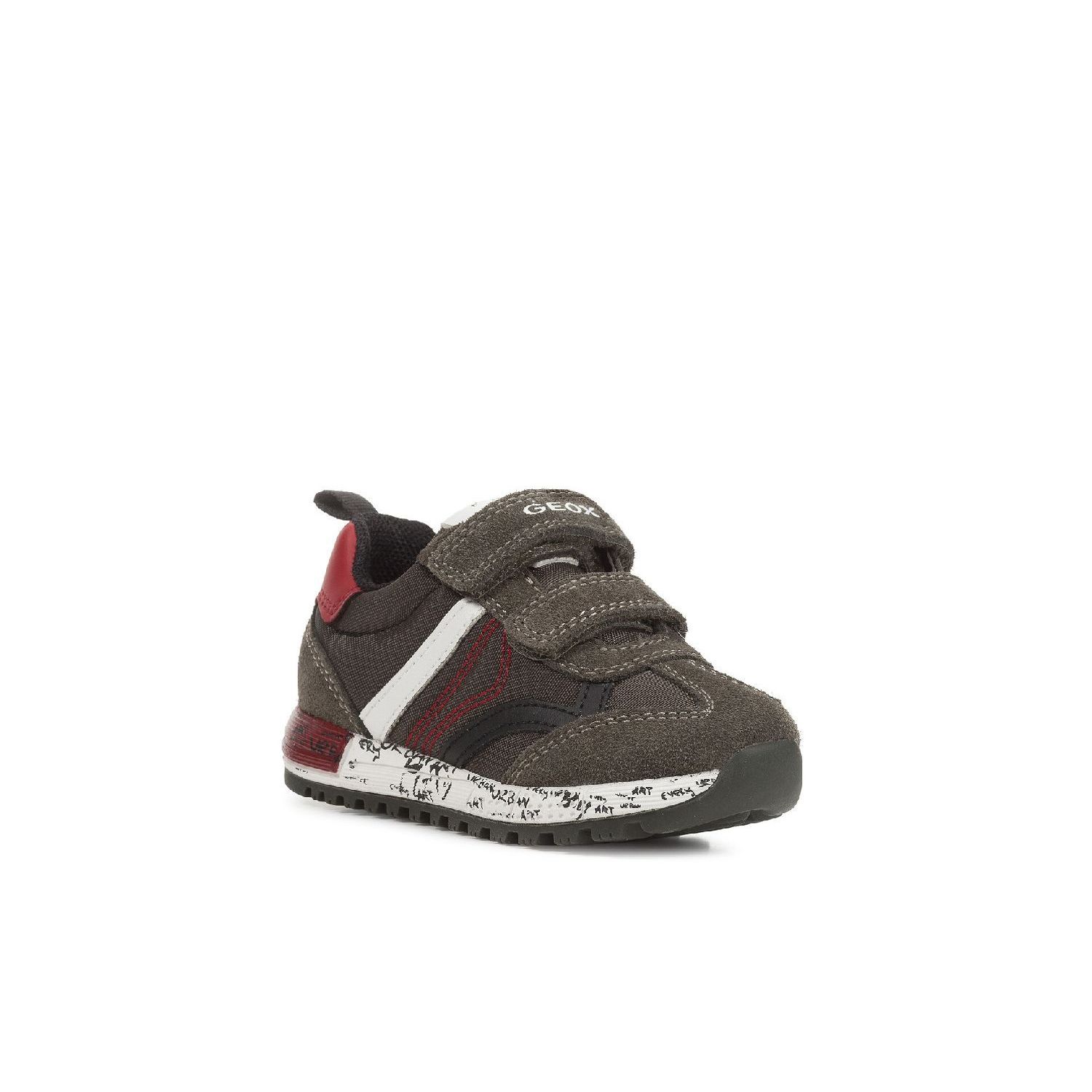 Geox J Alben Boy Nylon Suede Forest/DK Red