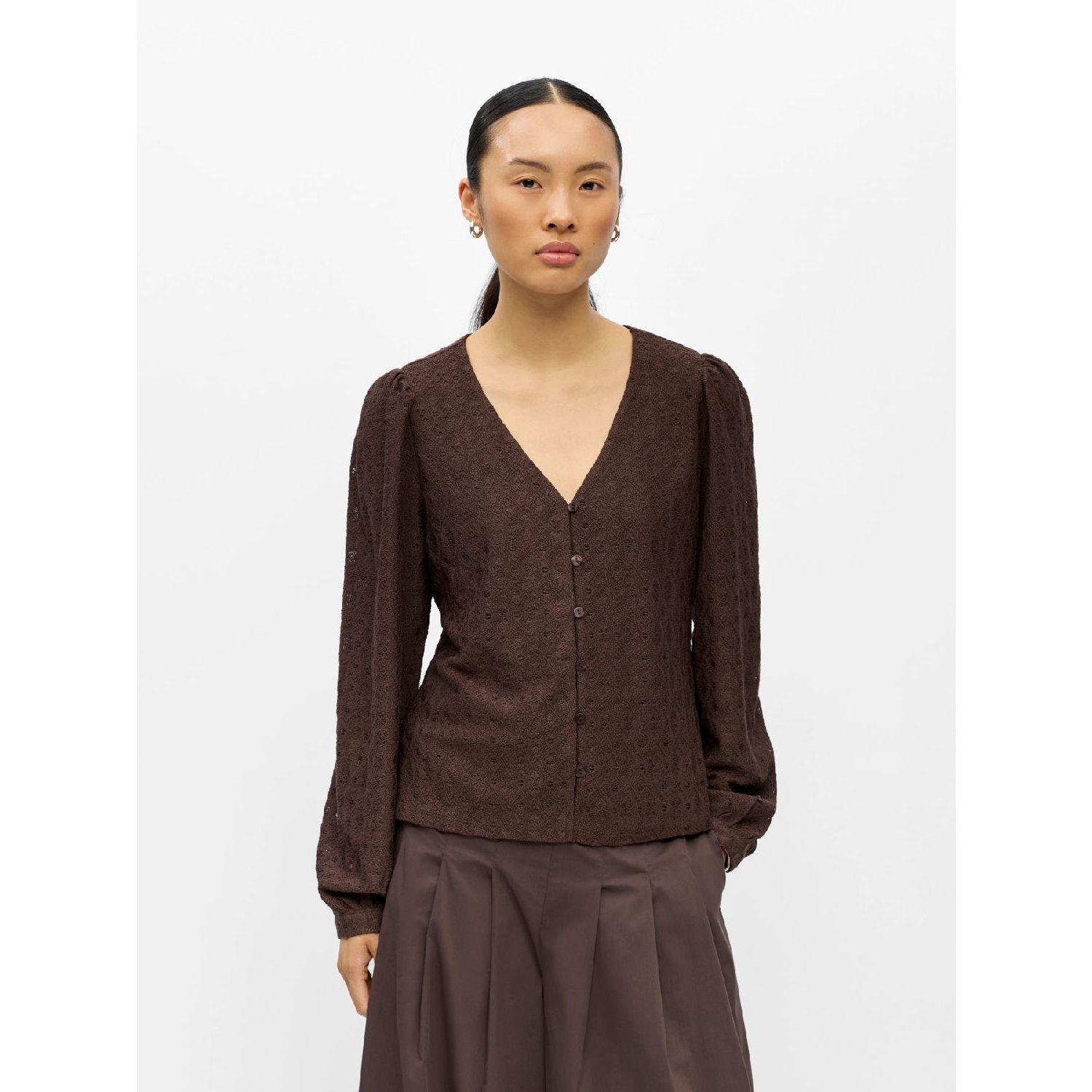 Object objlaila ls v-neck top noos seal brown