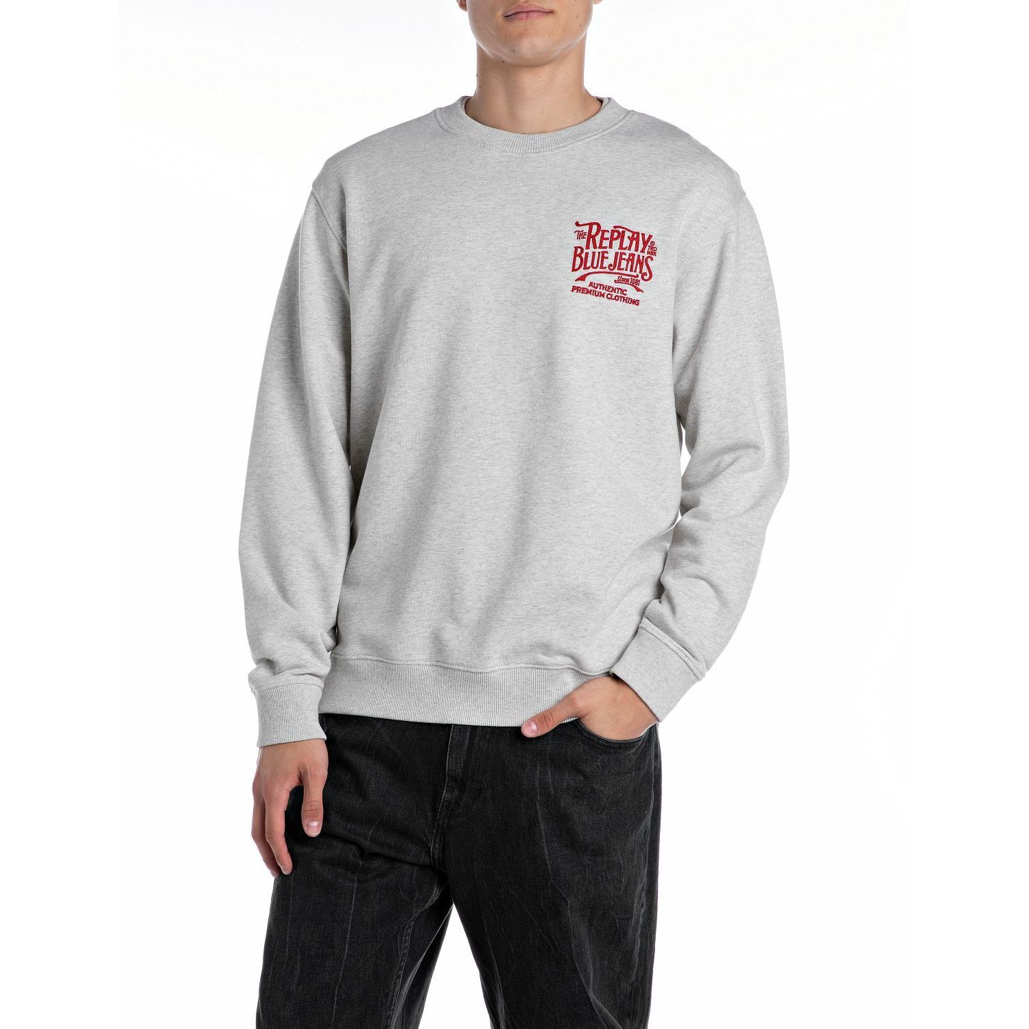 Replay felpa sweatshirt light grey melange
