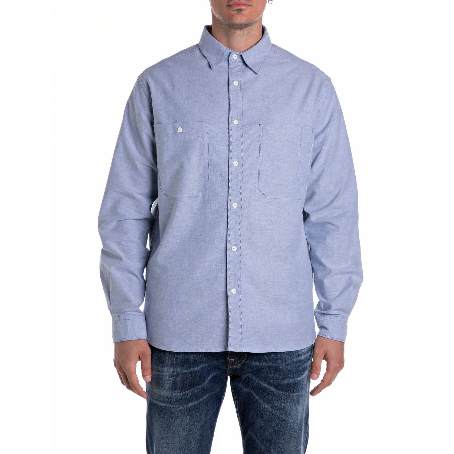 Replay m4138a 52767 overhemd natural white / blue