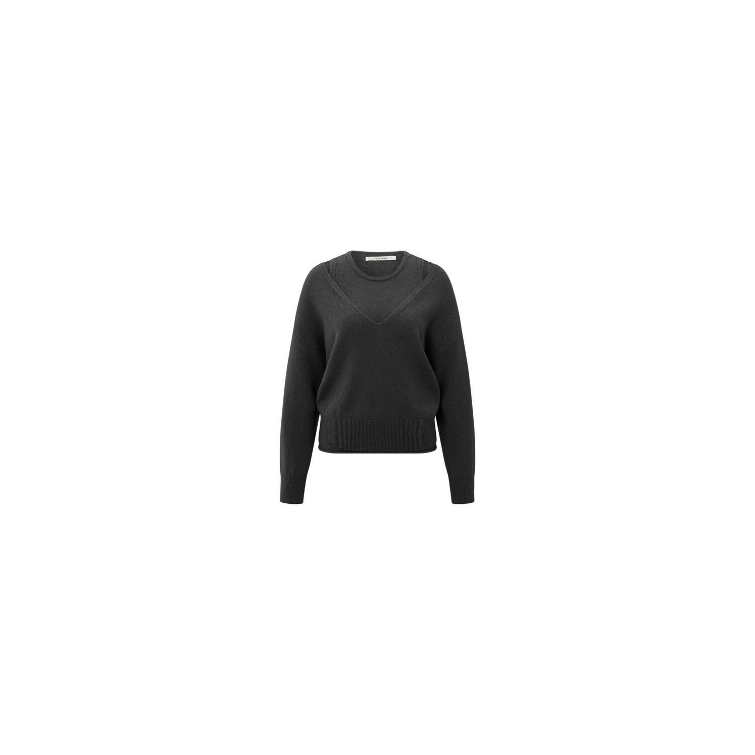YAYA V-hals trui met top oyster black melange