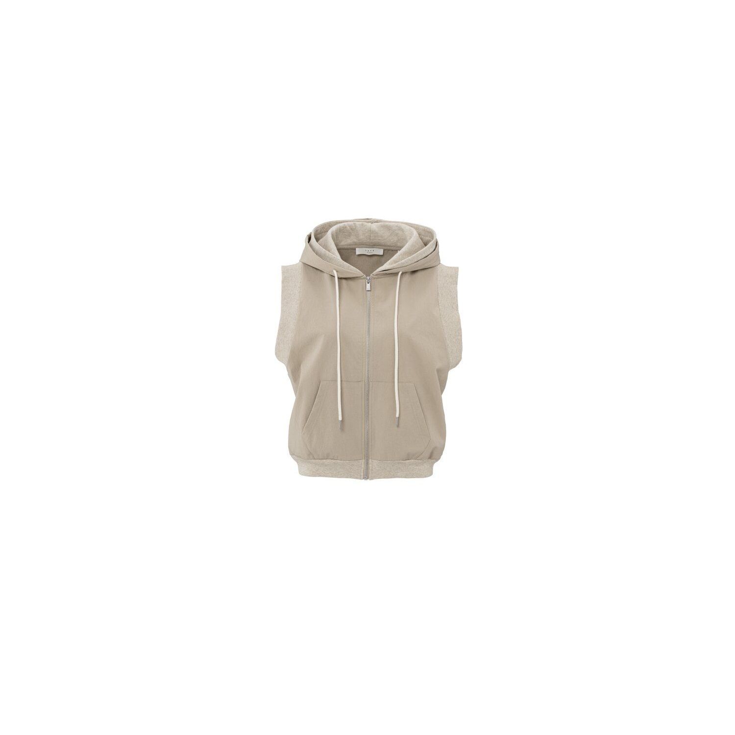 YAYA Sleeveless cardigan with hood twill beige