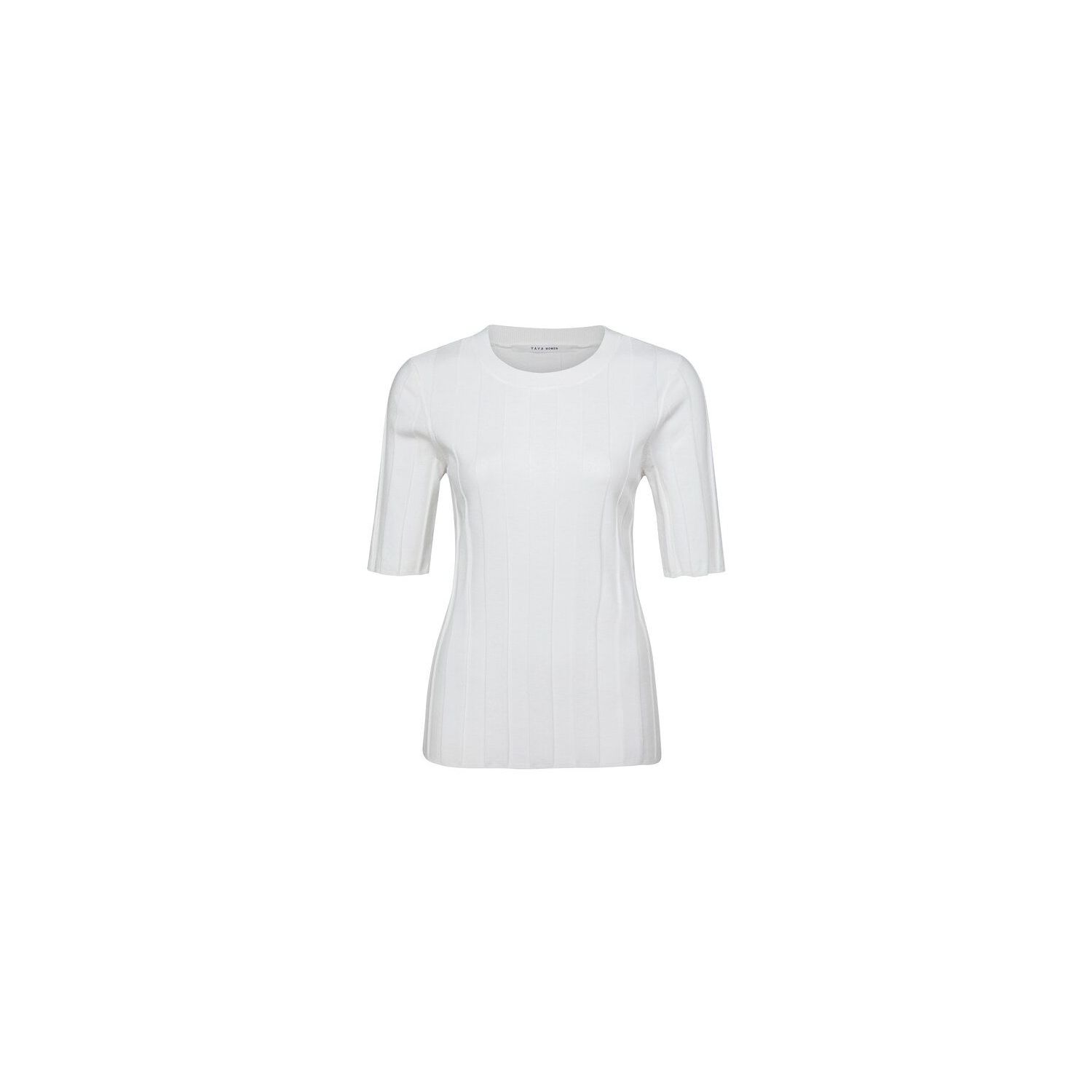 Yaya wide rib sweater r-neck h/s egret off white