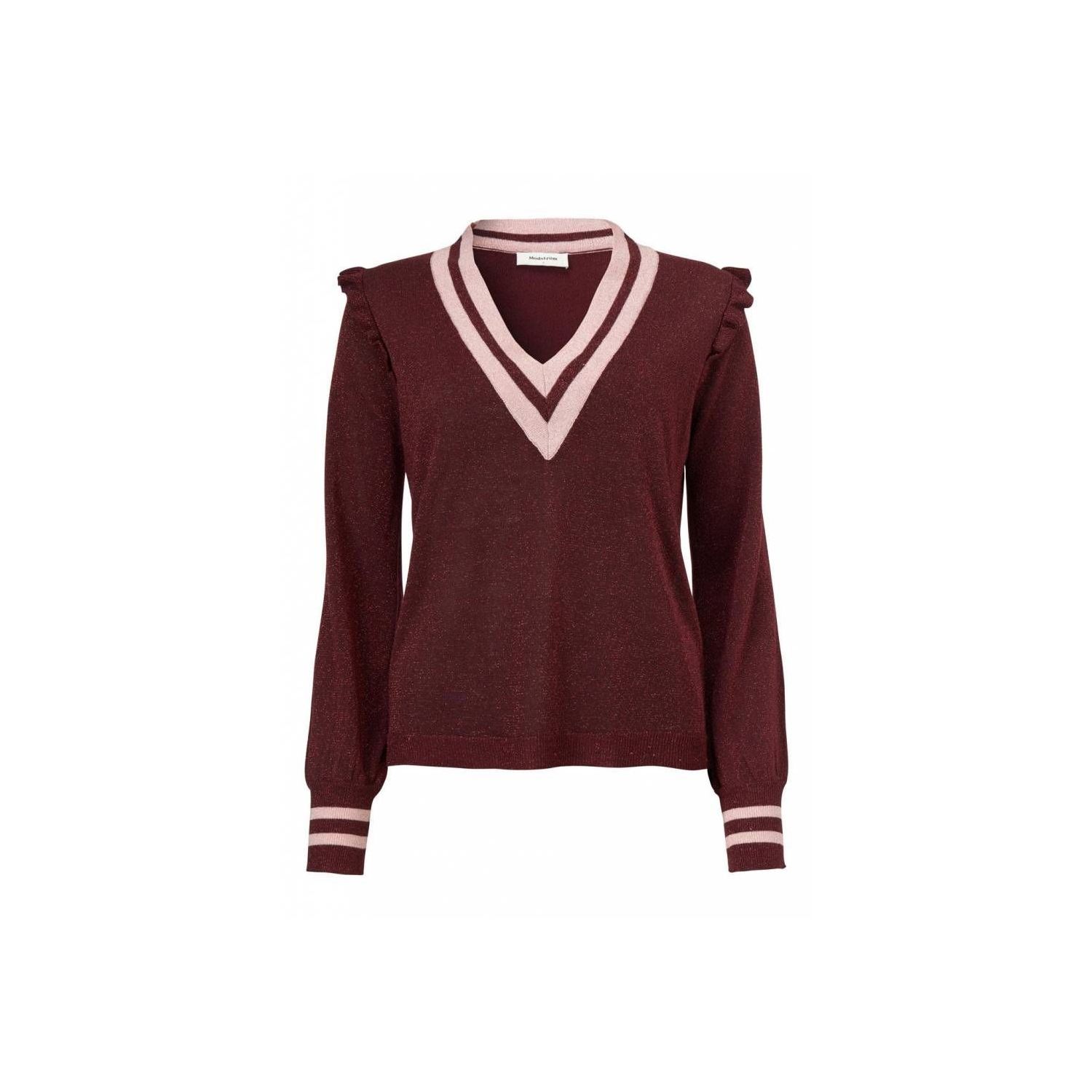 Modström junior v-neck sweater dark cherry/rose