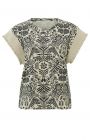 Yaya printed top with knitted sleeves stone sand