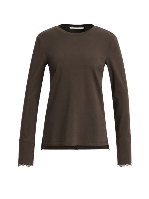 YAYA Top met lange mouwen en kanten cocoa brown