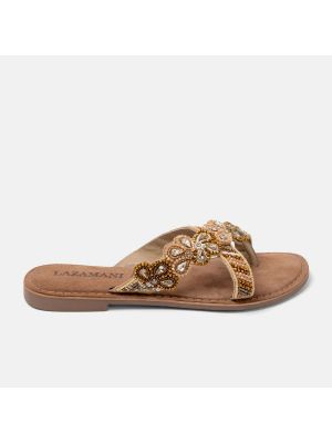 Lazamani Ladies Beads Flower Slipper Creme