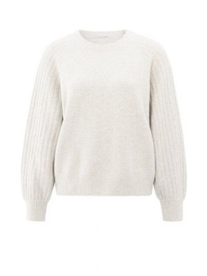 YAYA Trui met ribgebreide mouwen off white melange