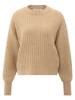 YAYA Geribde trui met ronde hals light camel