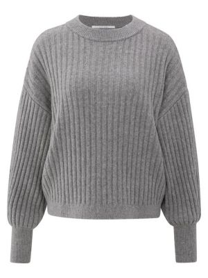 YAYA Geribde trui met ronde hals taupe grey