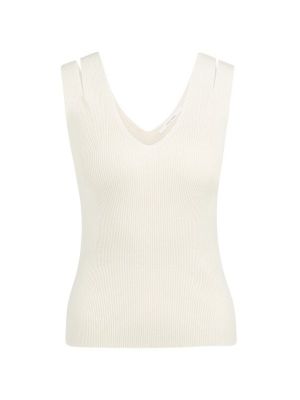 YAYA Ribgebreide top met V-hals beige