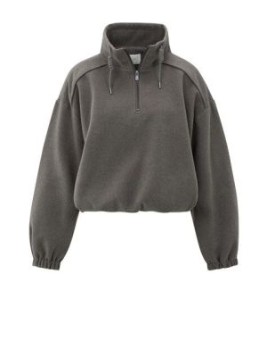 YAYA Sweater met ballonmouwen dark taupe grey mela