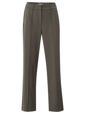 YAYA Broek met sierplooien en split dark night gre