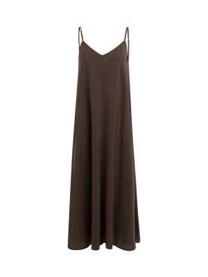YAYA Lange jurk met bandjes en loss aubergine purp