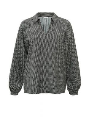 Yaya printed top w. open neck anthracite dessin
