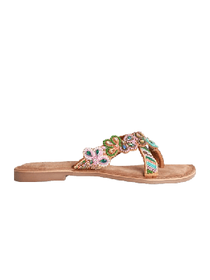 Lazamani Ladies Beads Flower  Slipper Multi