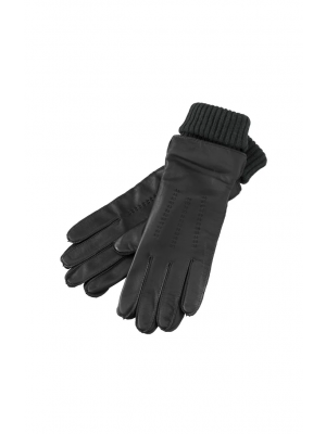 Yaya leather gloves with knitted cufs black